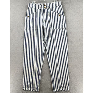 American Eagle Pants Womens 6 White Blue Striped Hi Rise Taper Nautical Coastal